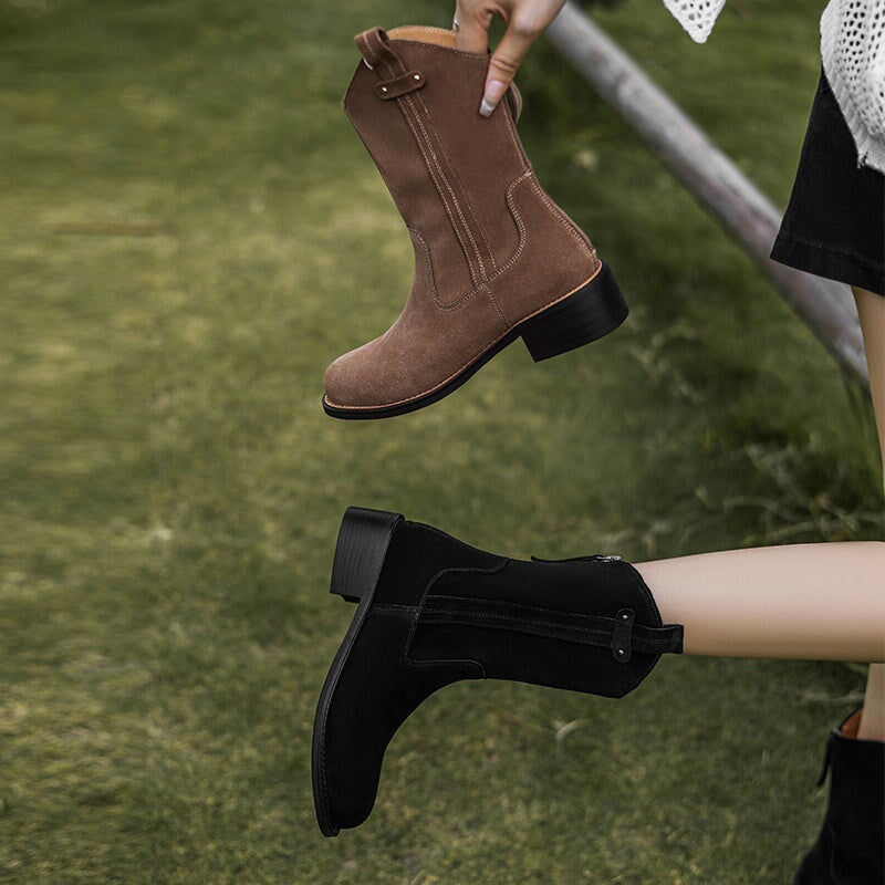 Suede Block Heel Ankle Boots