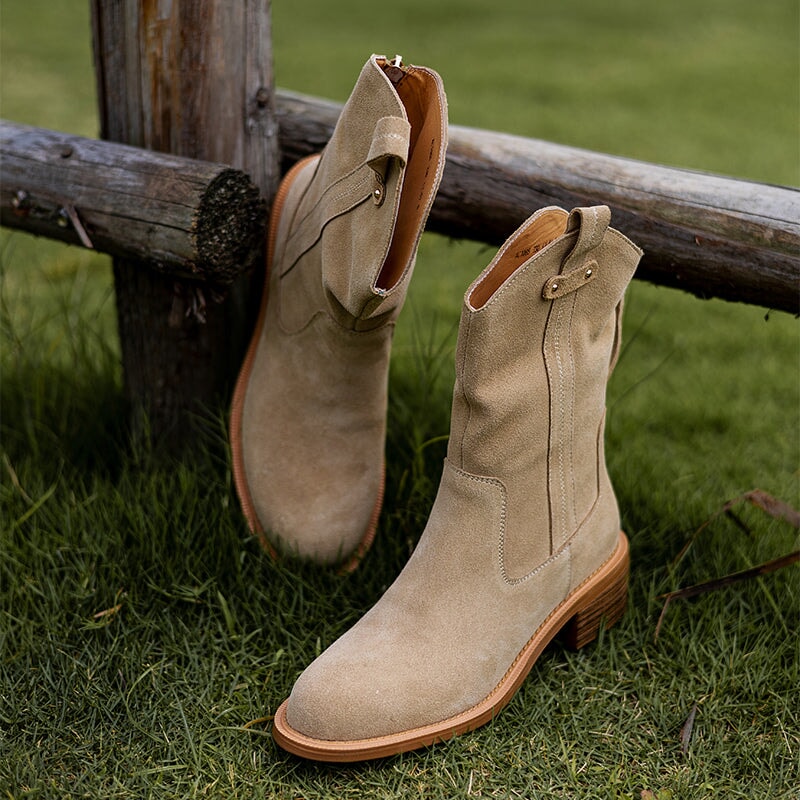 Suede Block Heel Ankle Boots