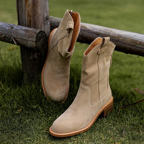 Suede Block Heel Ankle Boots