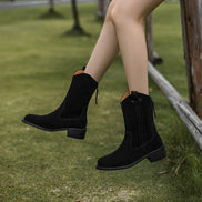 Suede Block Heel Ankle Boots