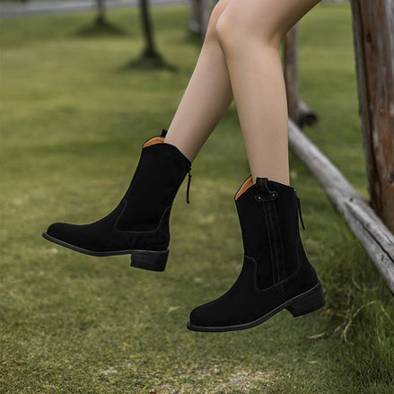 Suede Block Heel Ankle Boots