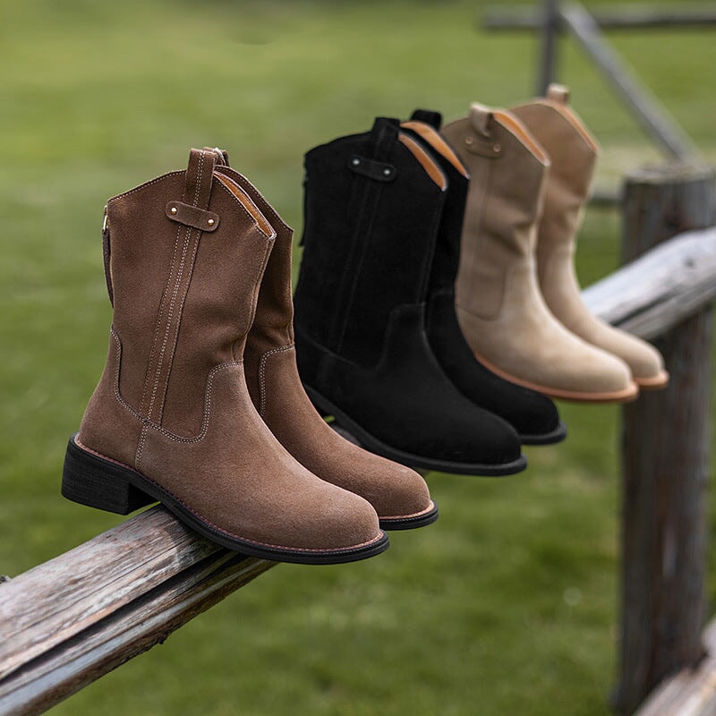 Suede Block Heel Ankle Boots