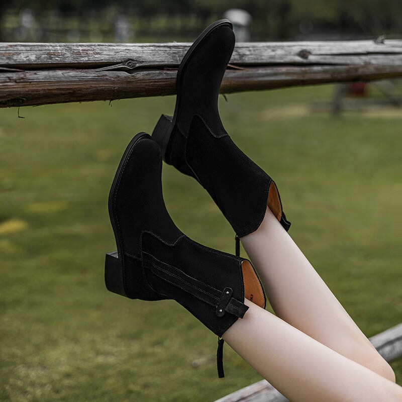 Suede Block Heel Ankle Boots