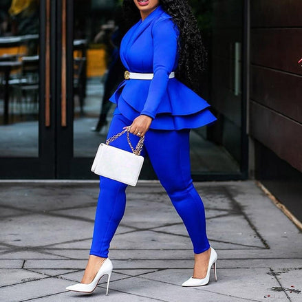 Two-Piece Pant Set with Ruffle-Sleeve Top