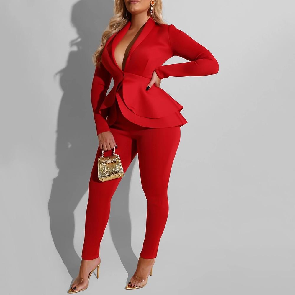 Two-Piece Pant Set with Ruffle-Sleeve Top