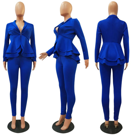 Two-Piece Pant Set with Ruffle-Sleeve Top
