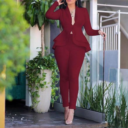 Two-Piece Pant Set with Ruffle-Sleeve Top