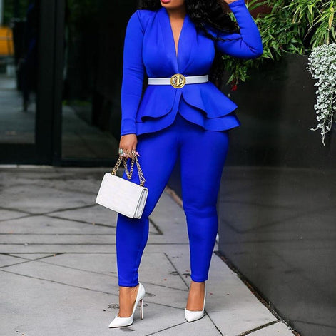 Two-Piece Pant Set with Ruffle-Sleeve Top