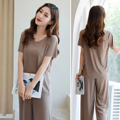 Ice Cotton Short Sleeve T-Shirt and Wide Leg Pants Set