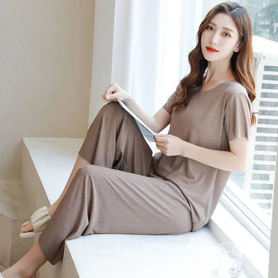 Ice Cotton Short Sleeve T-Shirt and Wide Leg Pants Set