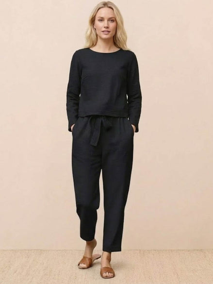 Cotton-Linen Monochrome Two-Piece Set