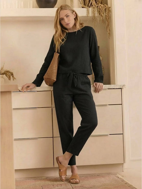 Cotton-Linen Monochrome Two-Piece Set