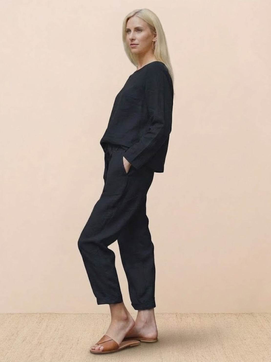 Cotton-Linen Monochrome Two-Piece Set