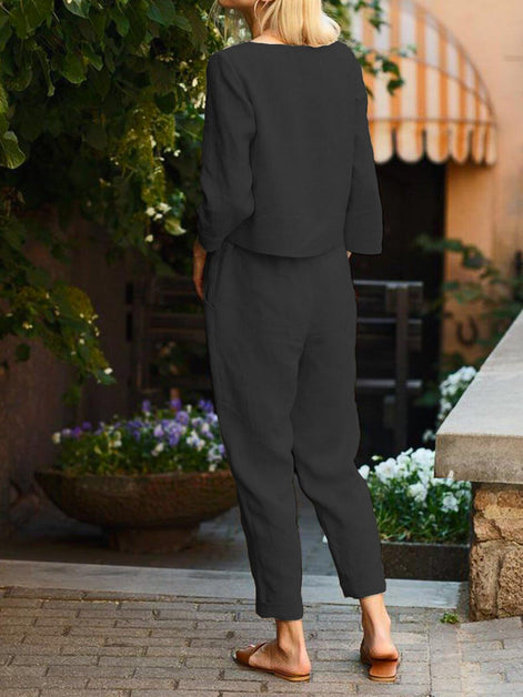 Cotton-Linen Monochrome Two-Piece Set