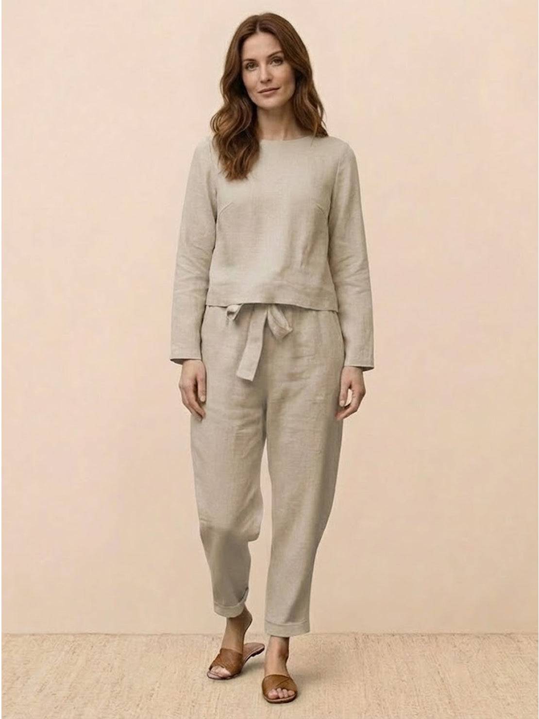 Cotton-Linen Monochrome Two-Piece Set