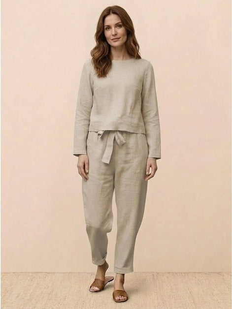 Cotton-Linen Monochrome Two-Piece Set