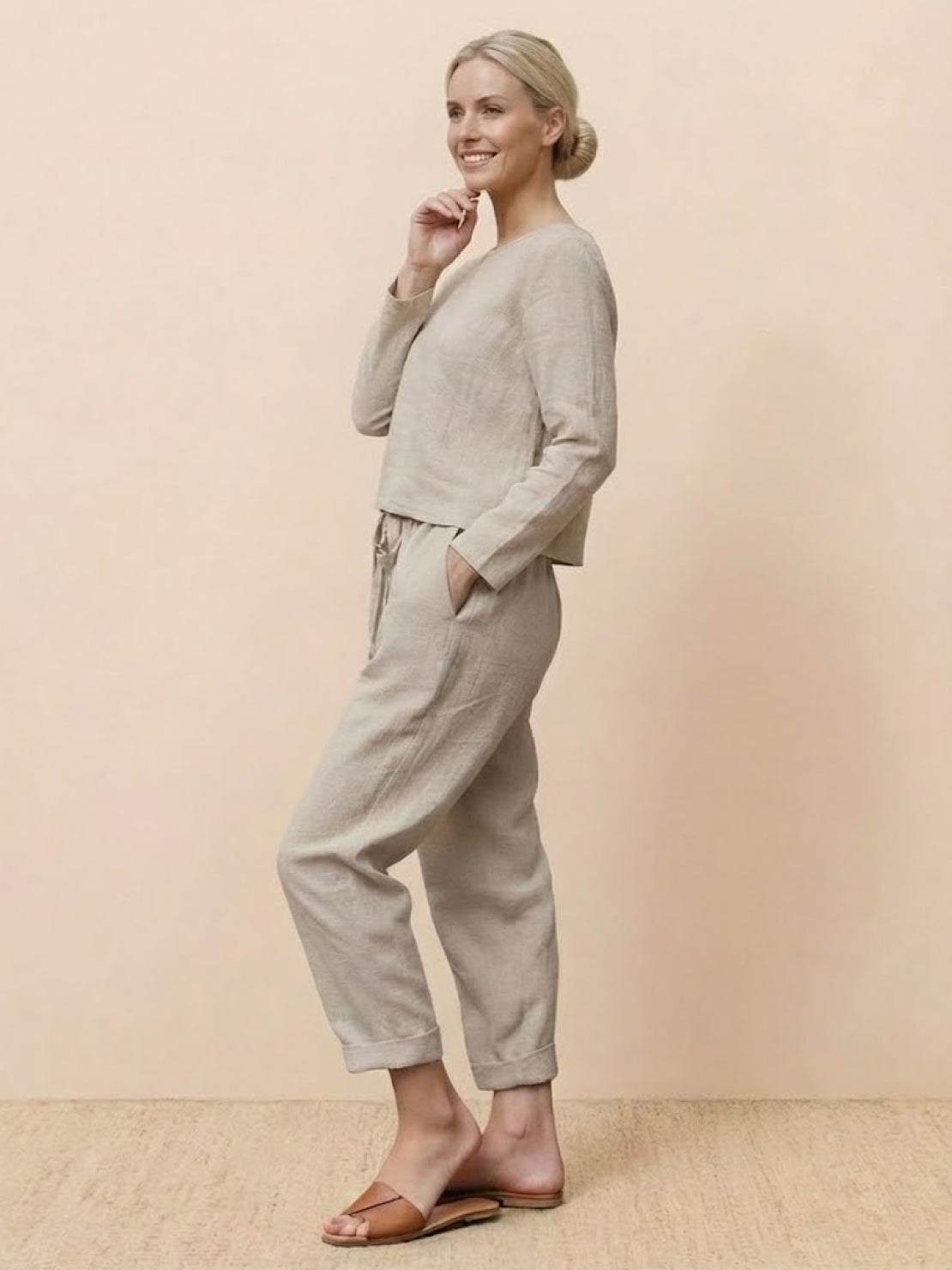 Cotton-Linen Monochrome Two-Piece Set