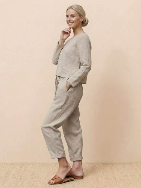 Cotton-Linen Monochrome Two-Piece Set