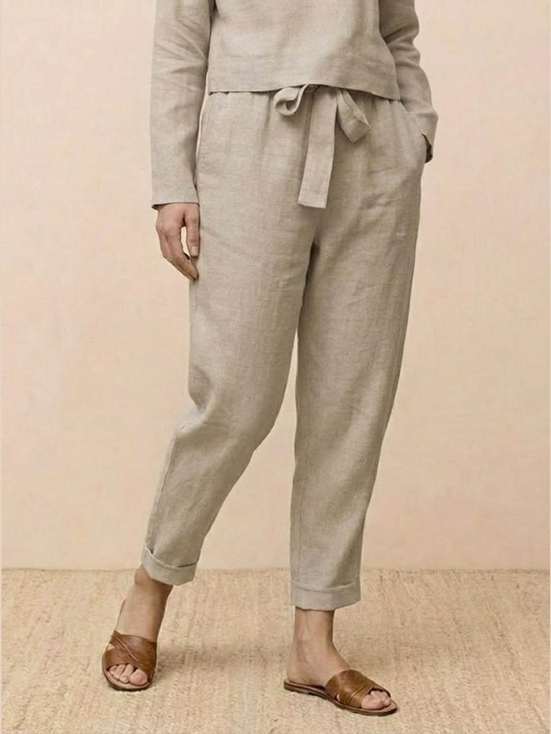 Cotton-Linen Monochrome Two-Piece Set