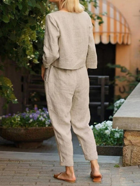 Cotton-Linen Monochrome Two-Piece Set