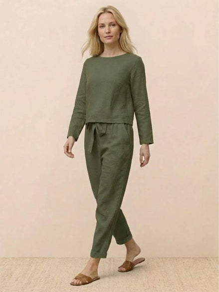 Cotton-Linen Monochrome Two-Piece Set