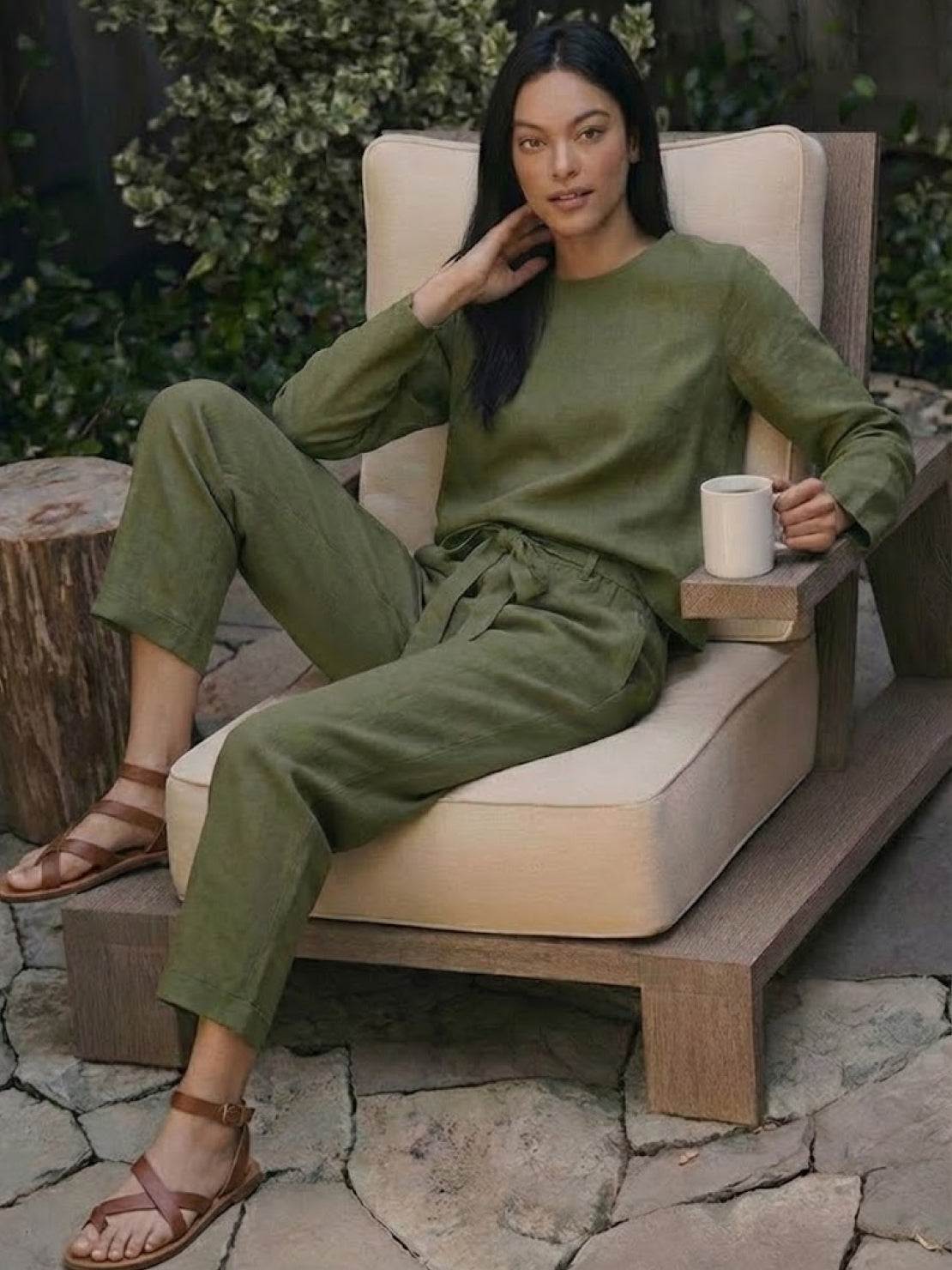 Cotton-Linen Monochrome Two-Piece Set