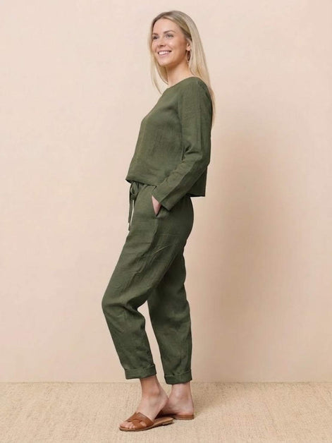 Cotton-Linen Monochrome Two-Piece Set