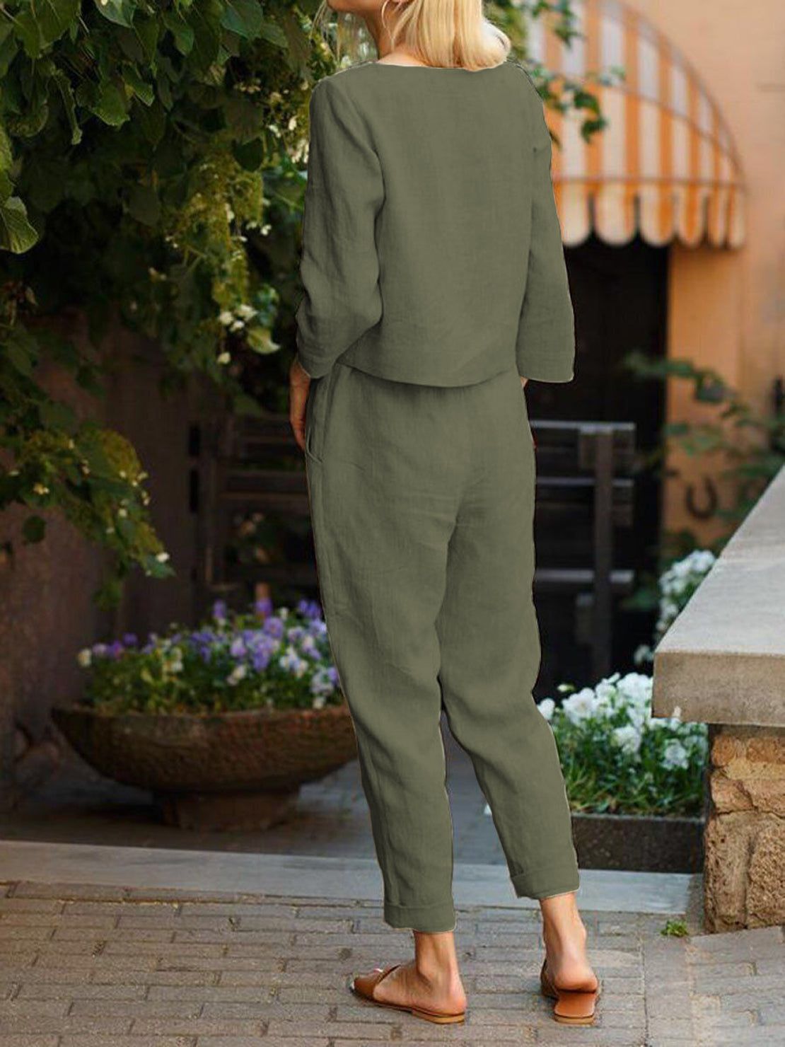 Cotton-Linen Monochrome Two-Piece Set