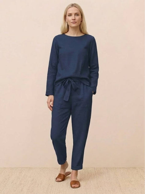 Cotton-Linen Monochrome Two-Piece Set