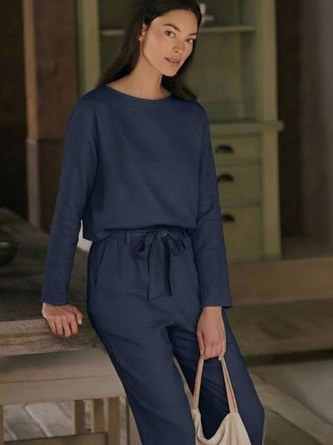 Cotton-Linen Monochrome Two-Piece Set
