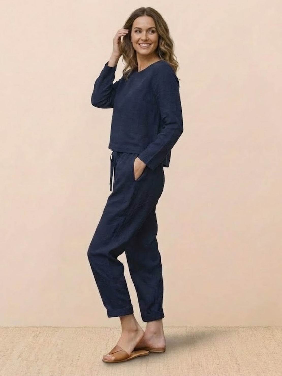 Cotton-Linen Monochrome Two-Piece Set