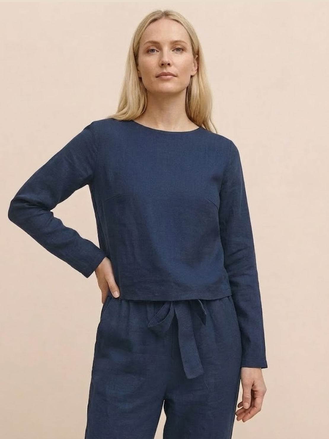 Cotton-Linen Monochrome Two-Piece Set