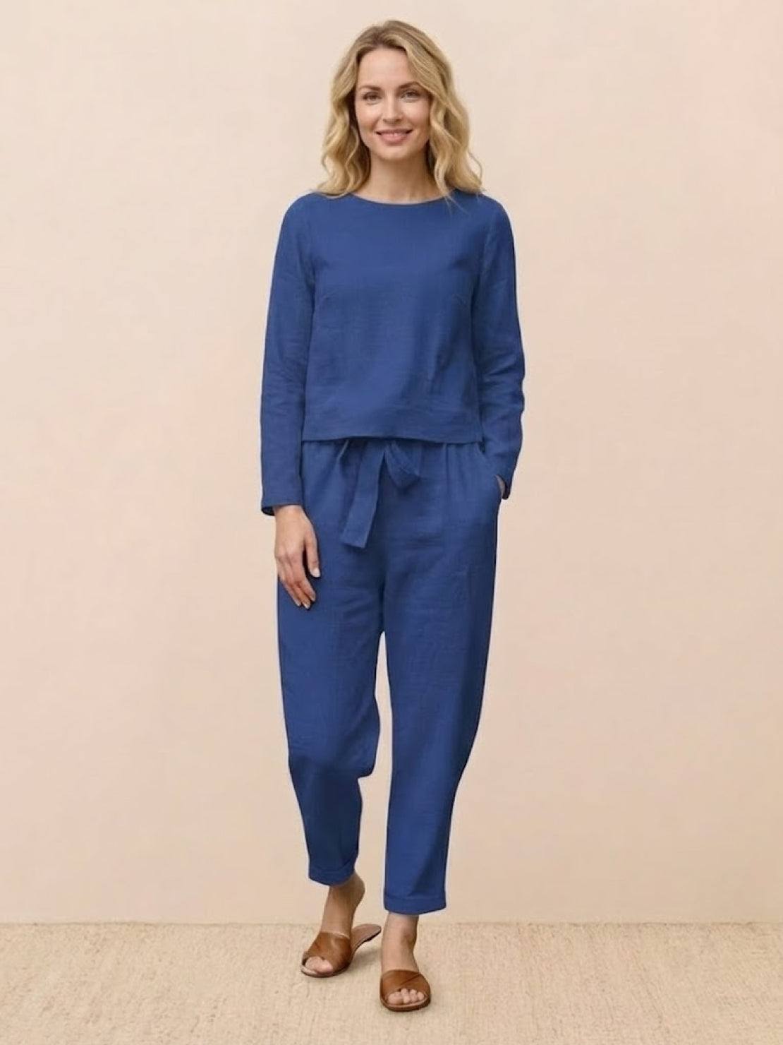 Cotton-Linen Monochrome Two-Piece Set