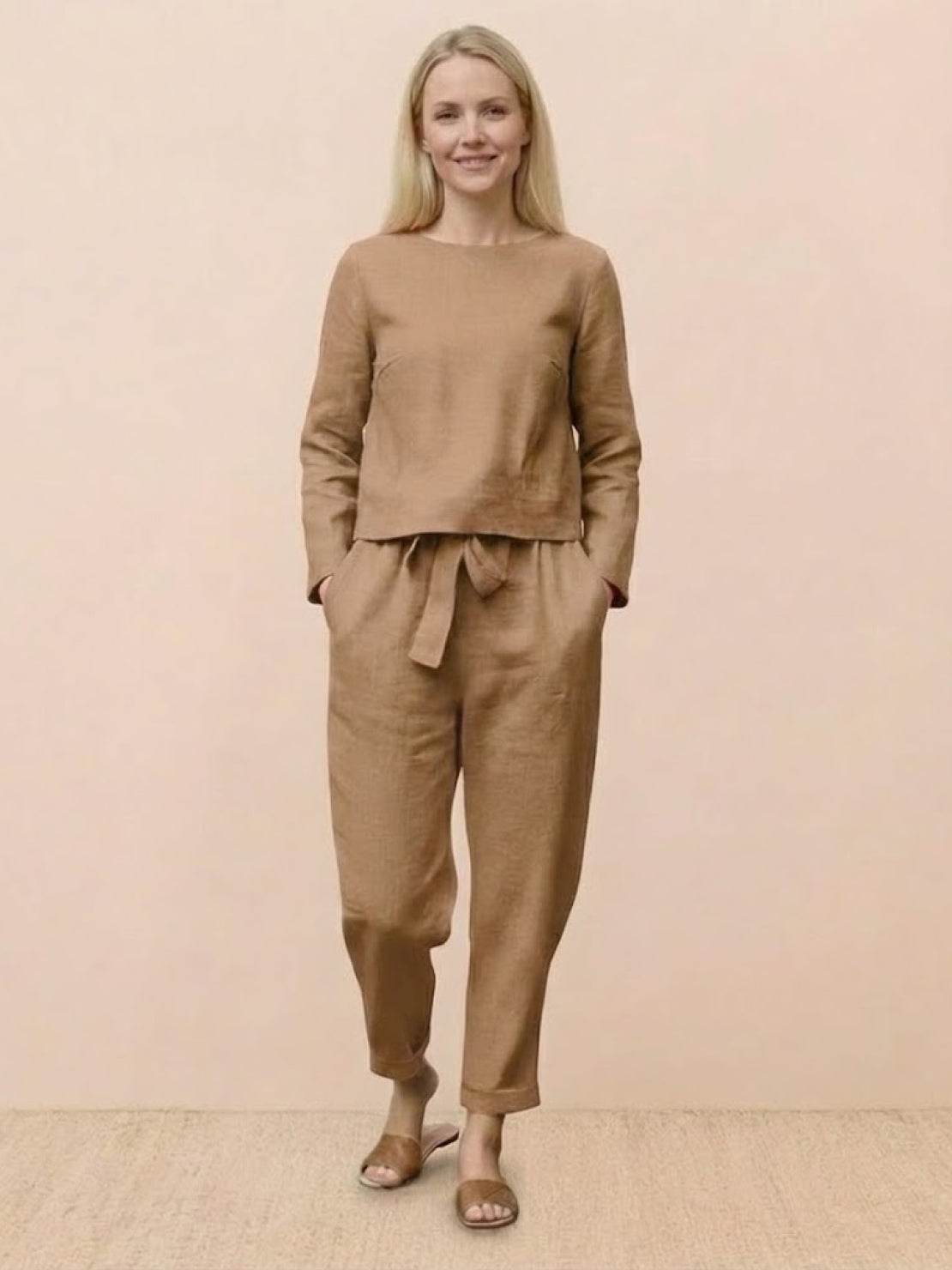 Cotton-Linen Monochrome Two-Piece Set