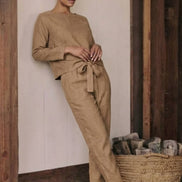Cotton-Linen Monochrome Two-Piece Set