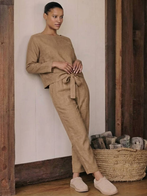Cotton-Linen Monochrome Two-Piece Set