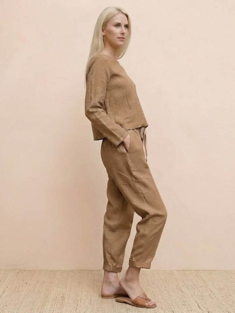 Cotton-Linen Monochrome Two-Piece Set