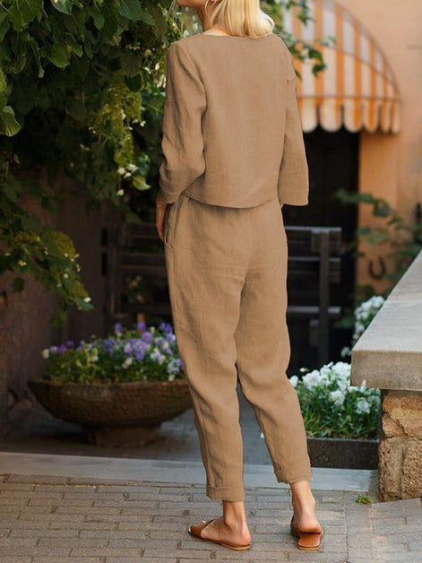 Cotton-Linen Monochrome Two-Piece Set
