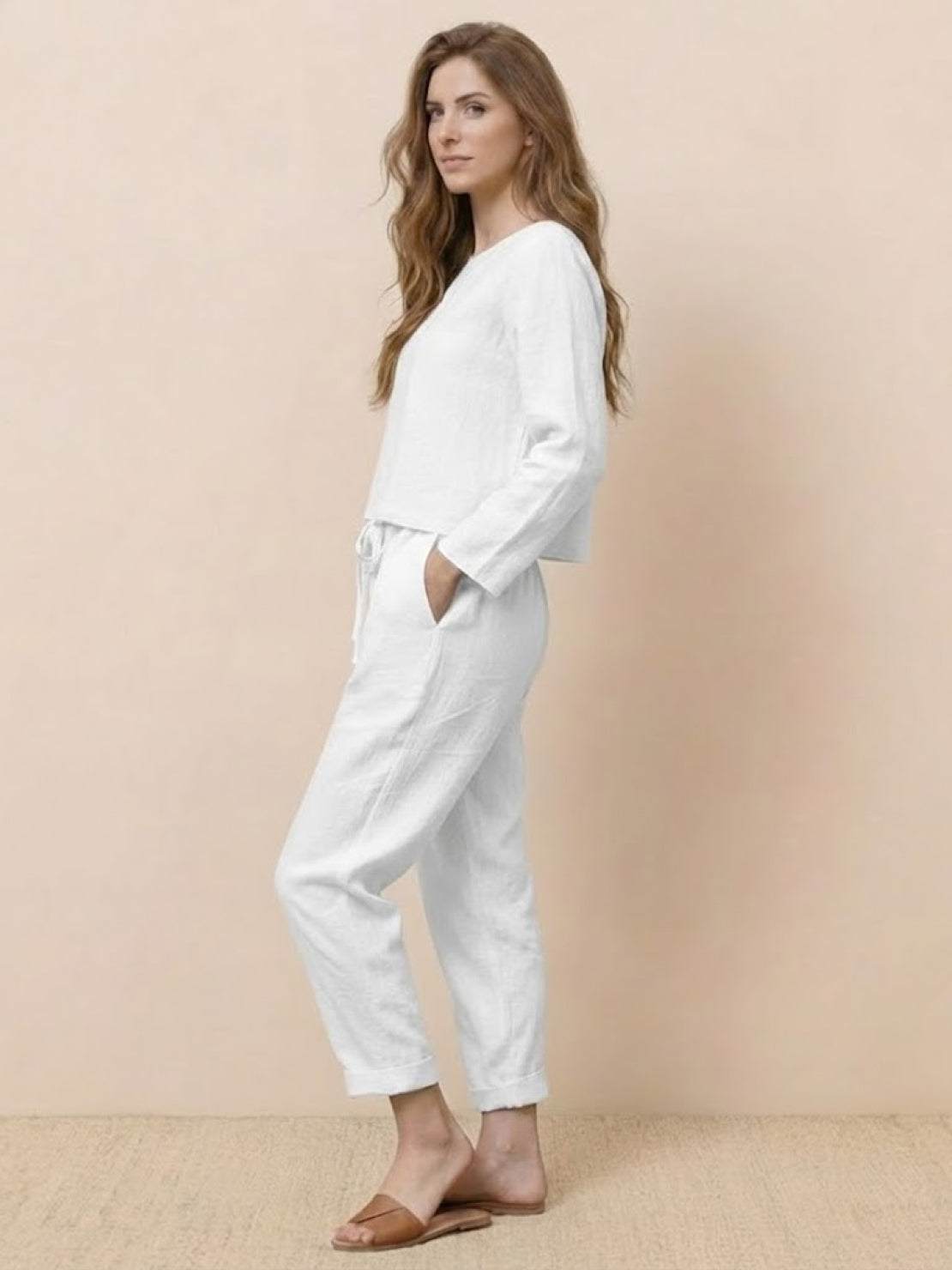 Cotton-Linen Monochrome Two-Piece Set