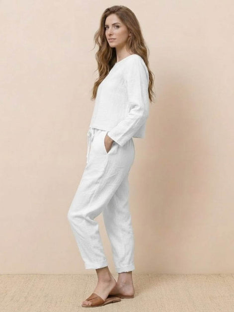 Cotton-Linen Monochrome Two-Piece Set