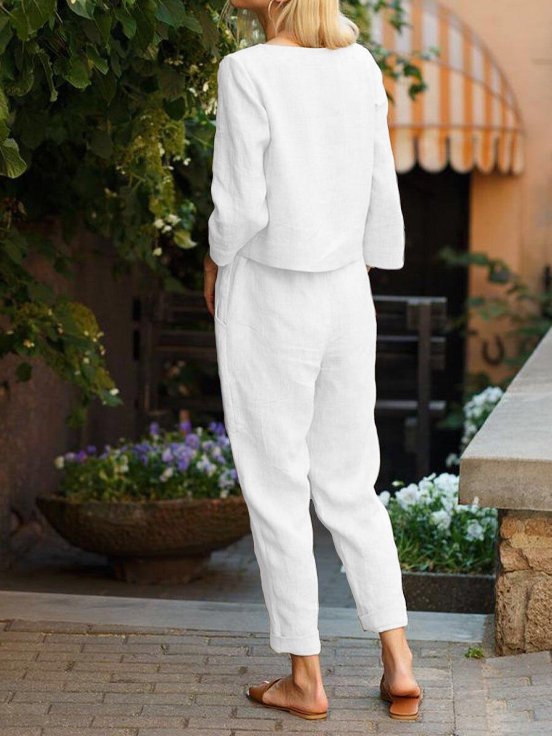 Cotton-Linen Monochrome Two-Piece Set