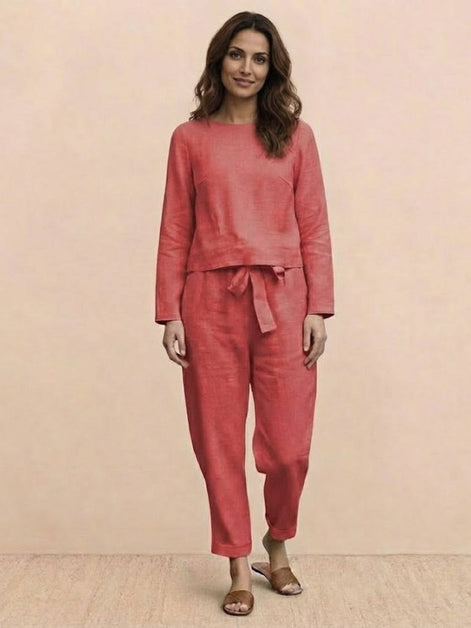 Cotton-Linen Monochrome Two-Piece Set