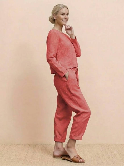 Cotton-Linen Monochrome Two-Piece Set