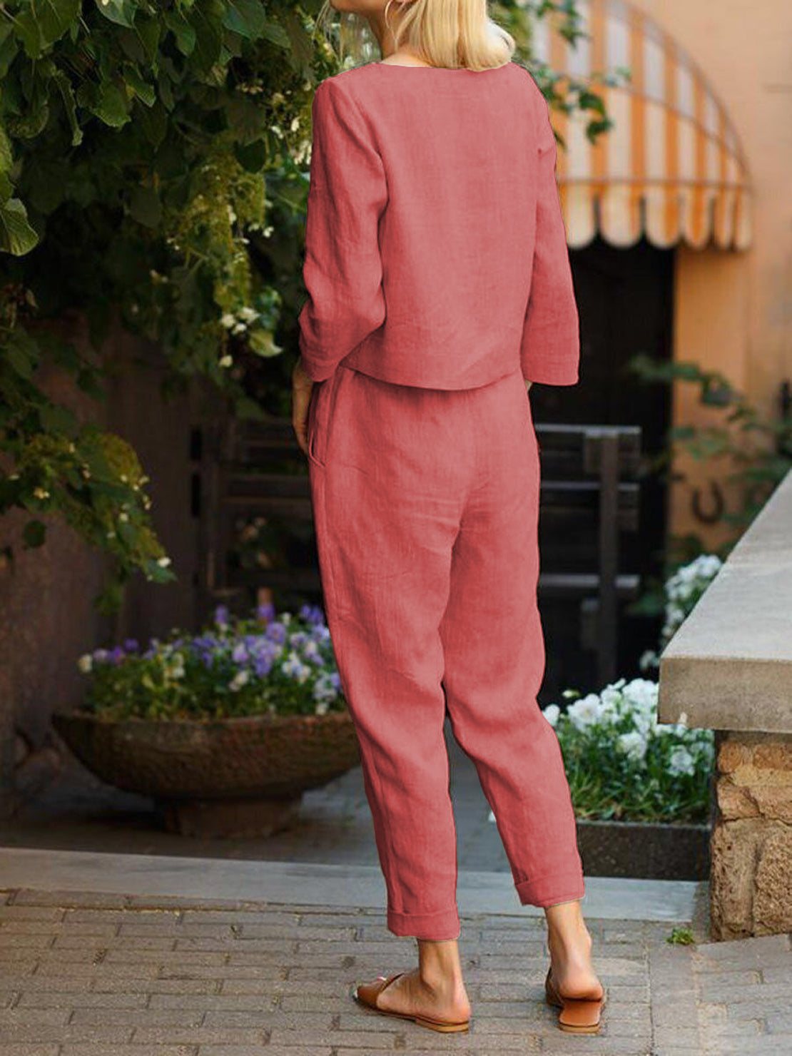 Cotton-Linen Monochrome Two-Piece Set