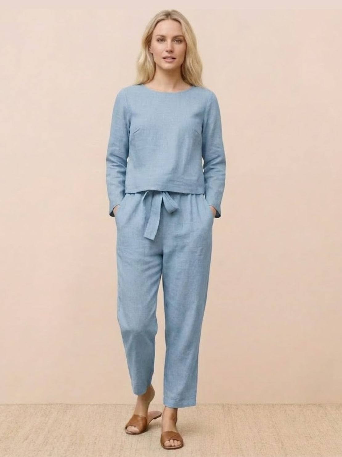 Cotton-Linen Monochrome Two-Piece Set