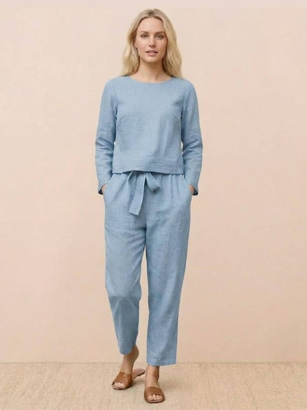 Cotton-Linen Monochrome Two-Piece Set
