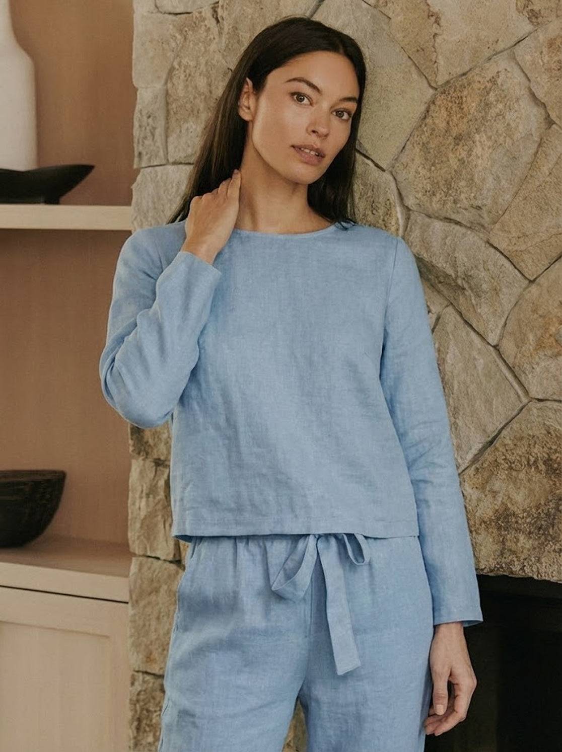 Cotton-Linen Monochrome Two-Piece Set
