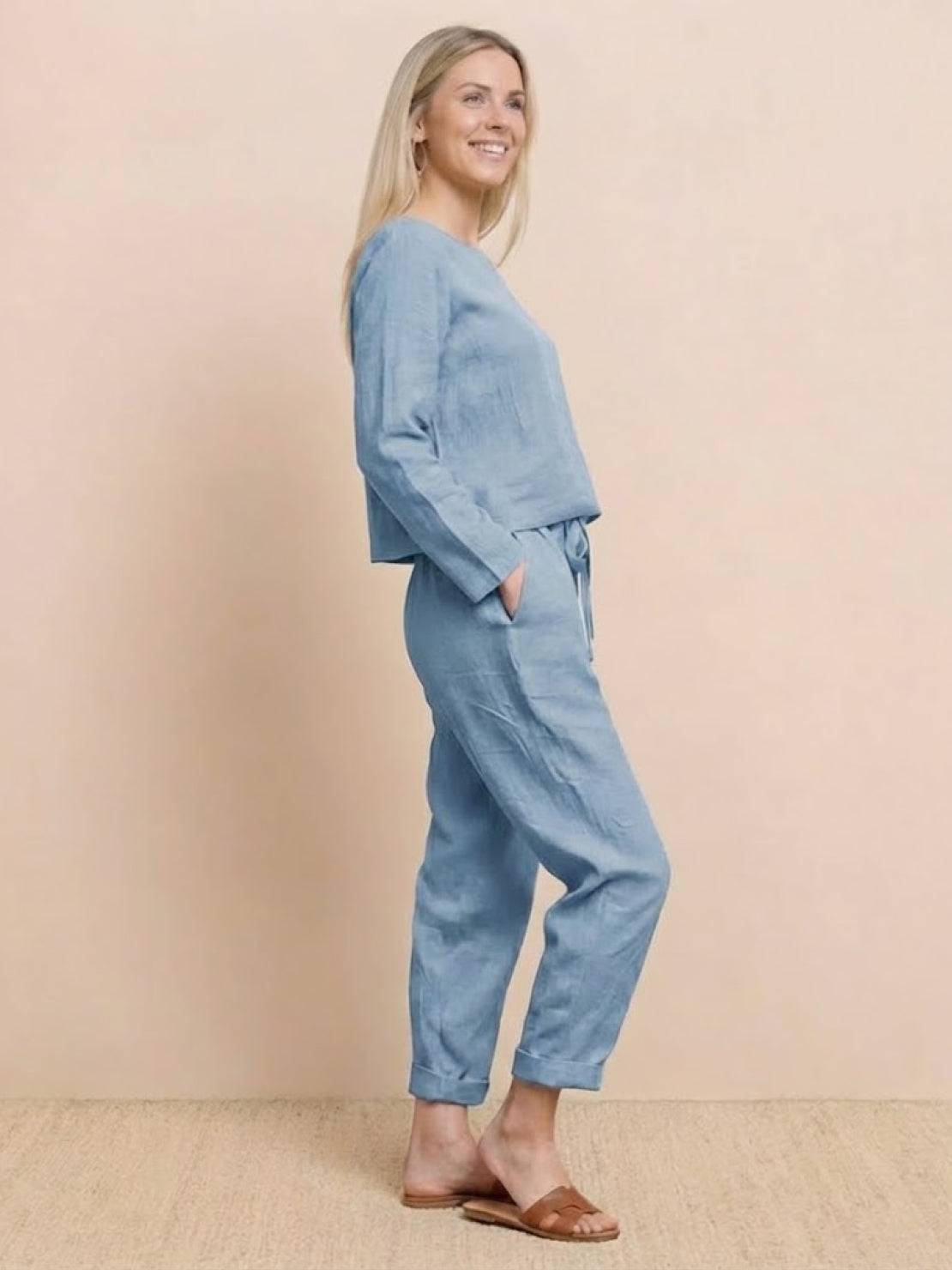 Cotton-Linen Monochrome Two-Piece Set
