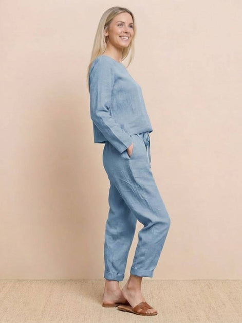 Cotton-Linen Monochrome Two-Piece Set