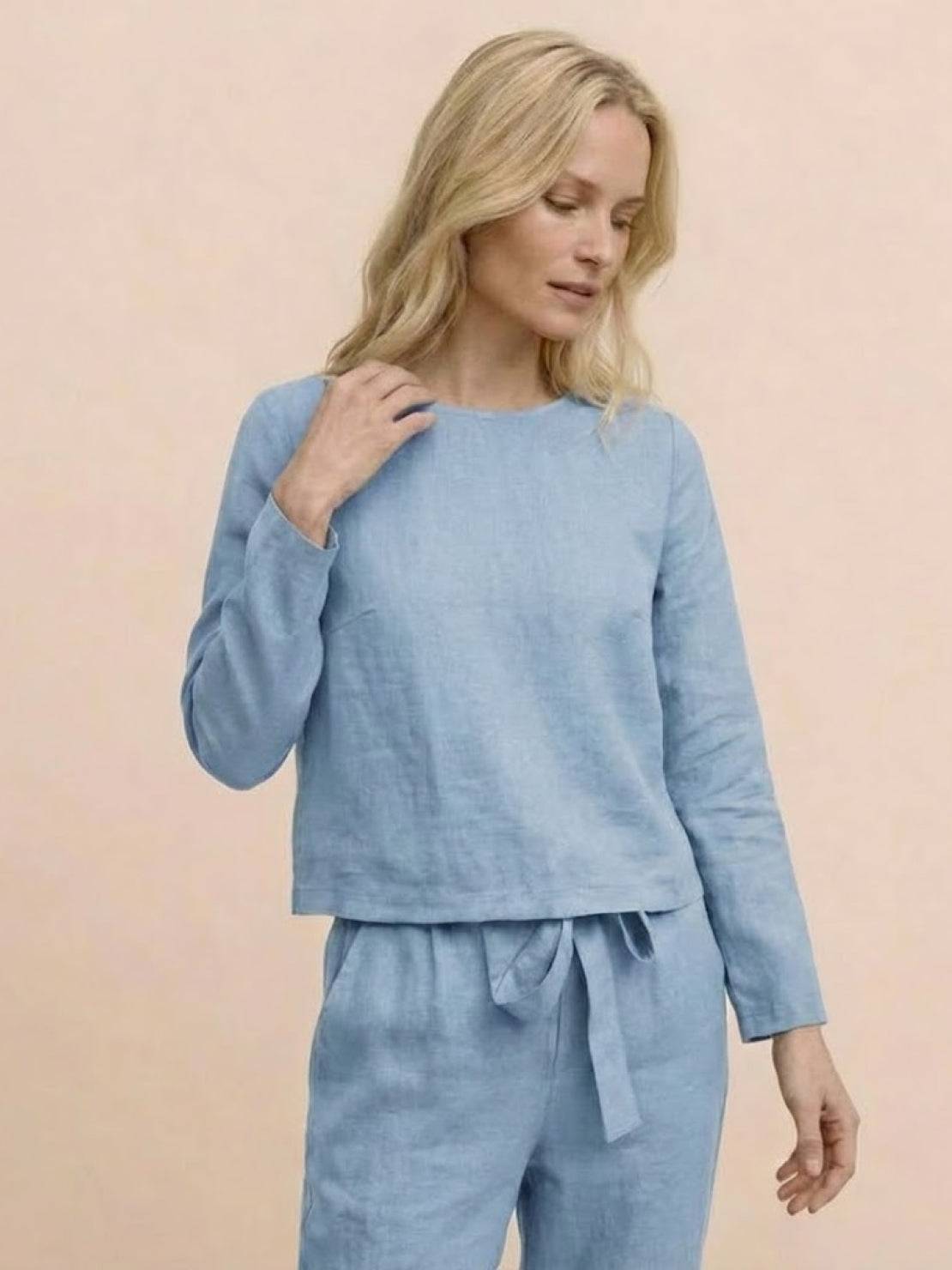 Cotton-Linen Monochrome Two-Piece Set